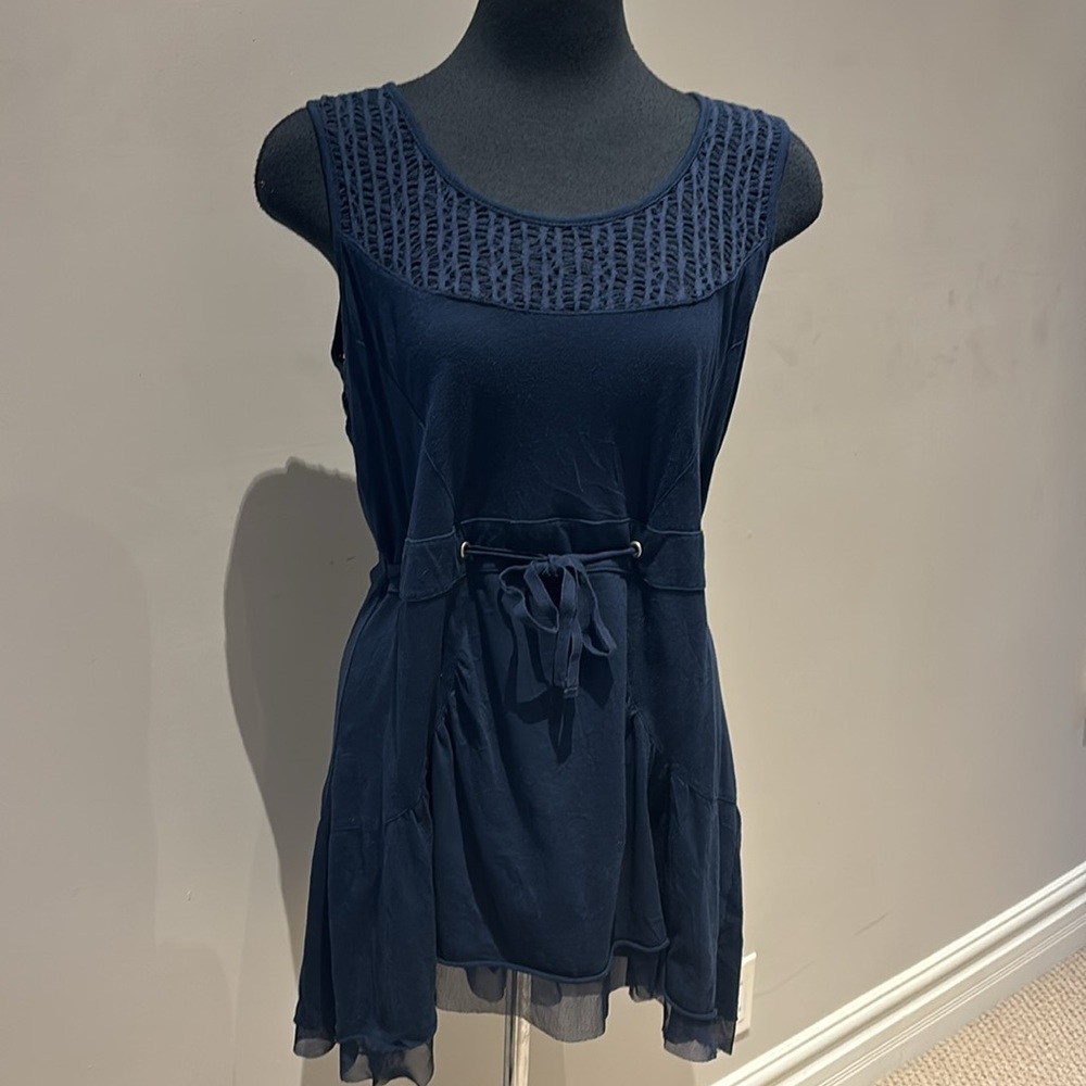 MALOKA NAVY SLEEVELESS TUNIC TOP SOFT MESH DETAIL